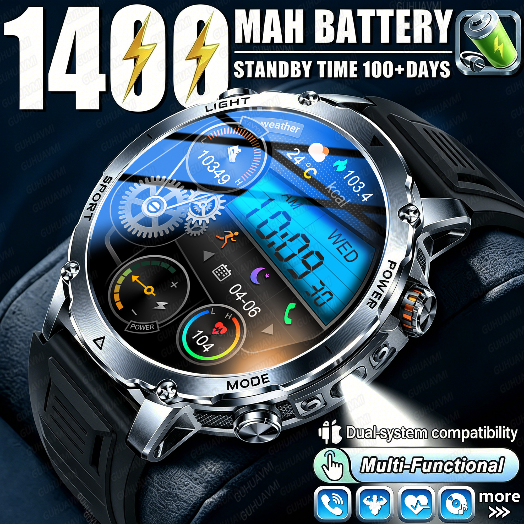 Android Smartwatch Accessories - Newly Durable 1400mAh Large Battery Smart