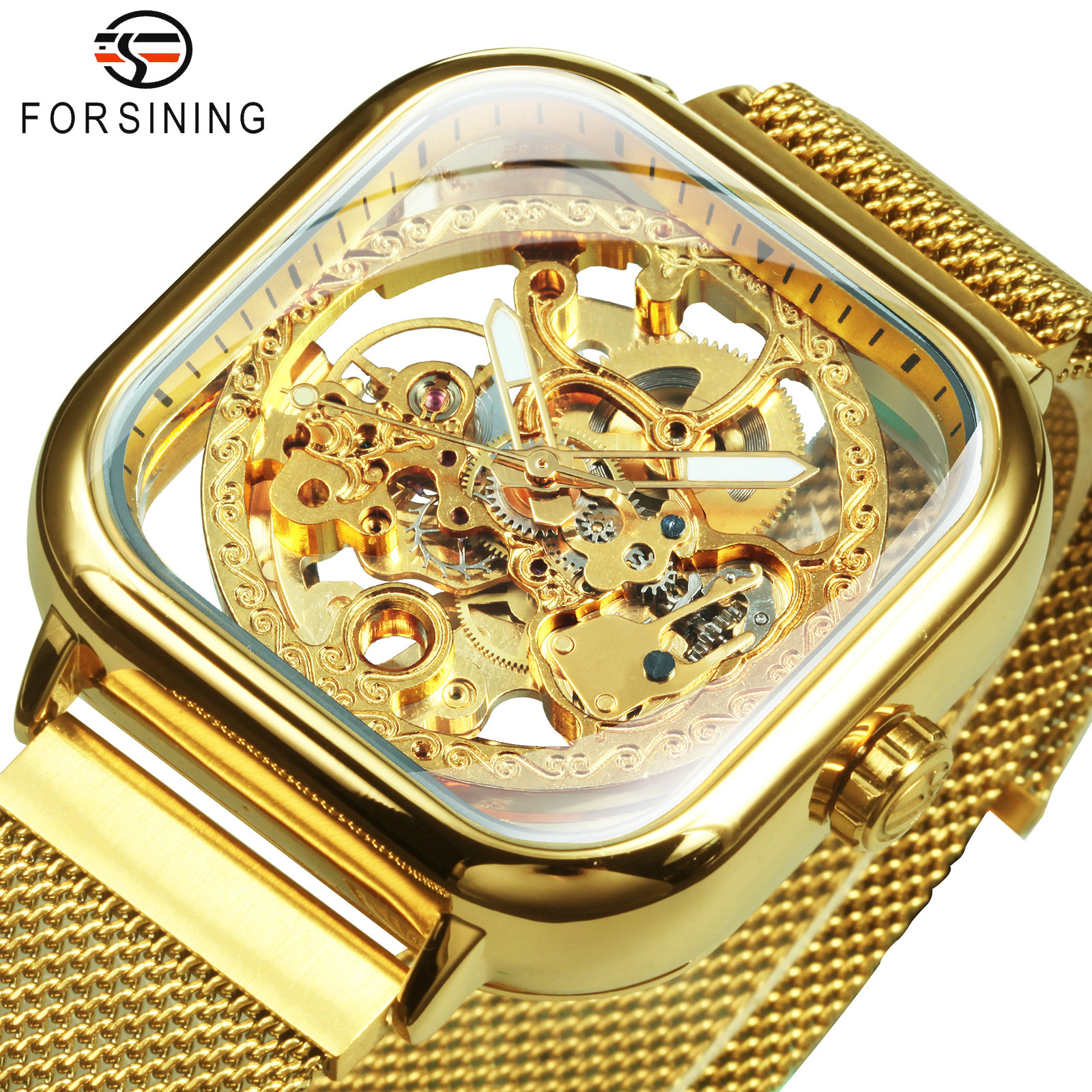 Forsining Luxury Square Skelet - Stainless Mesh Band reseña y precio
