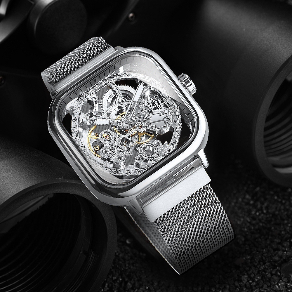 Forsining Luxury Square Skelet - Stainless Mesh Band reseña y precio