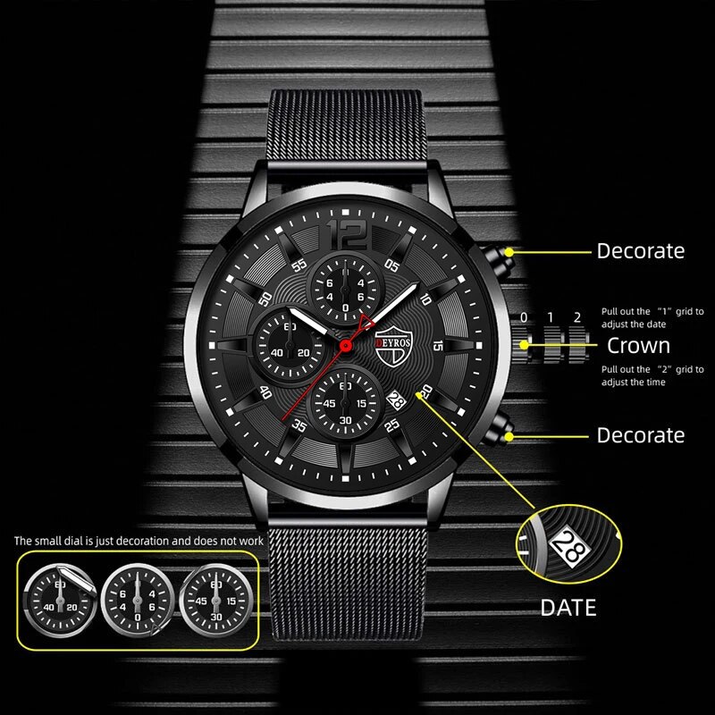 DEYROS Mens Fashion Minimalist - Stainless Mesh Band reseña y precio