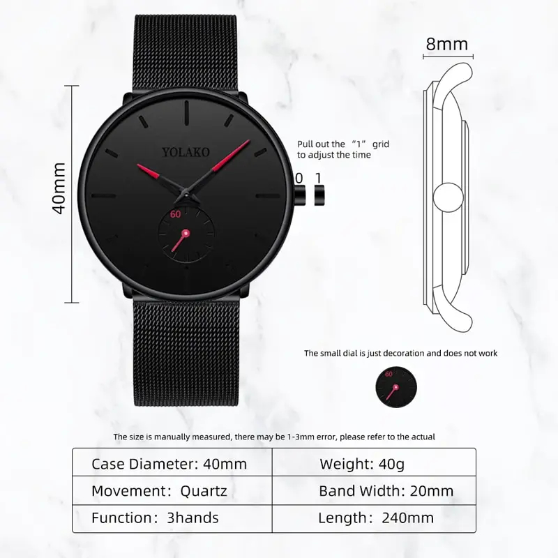 YOLAKO Mens Fashion Minimalist - Stainless Mesh Band reseña y precio