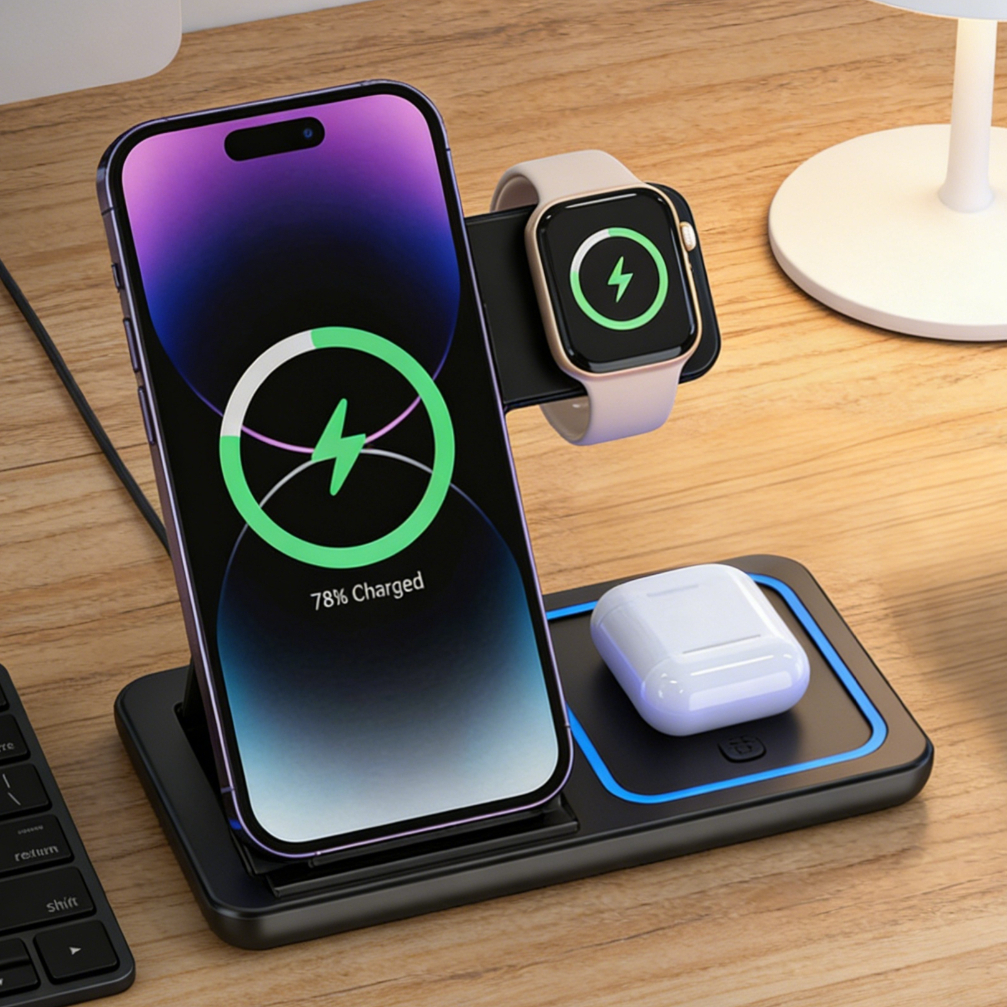 Foldable 3 in 1 Wireless Charg - Smartwatch Ac reseña y precio