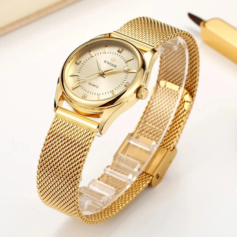 WWOOR Luxury Brand Dress Gold  - Stainless Mesh Band reseña y precio