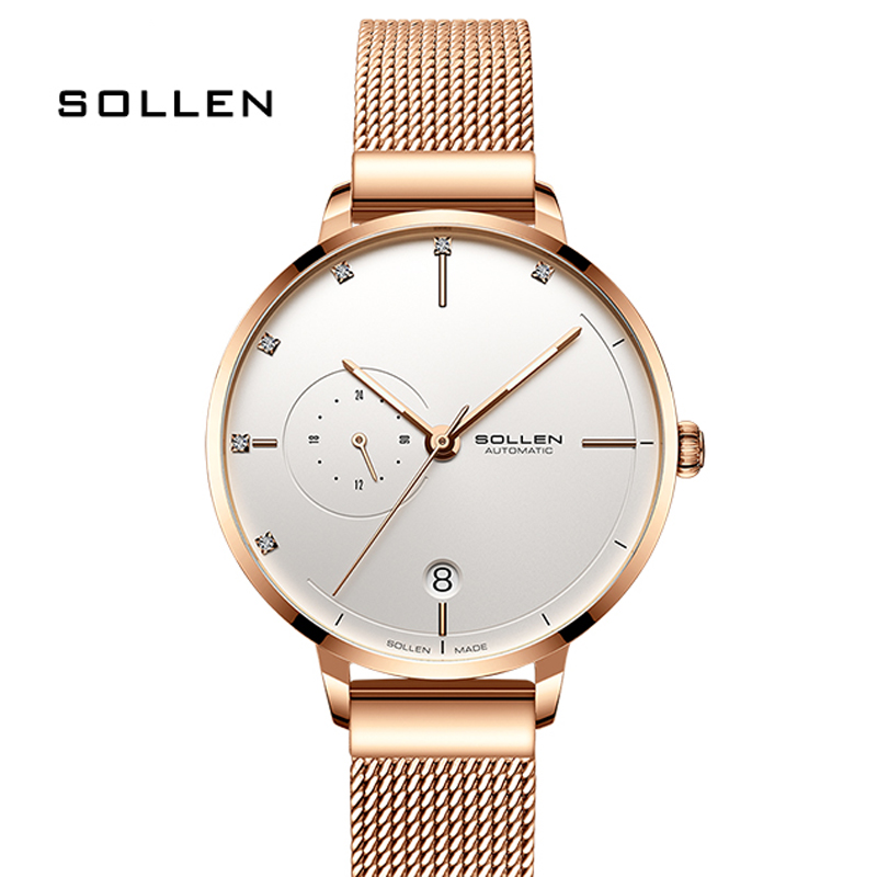 SOLLEN-Automatic Mechanical Wa - Stainless Mesh Band reseña y precio
