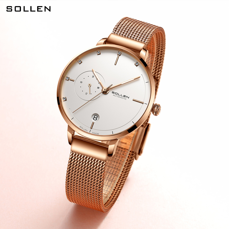 SOLLEN-Automatic Mechanical Wa - Stainless Mesh Band reseña y precio