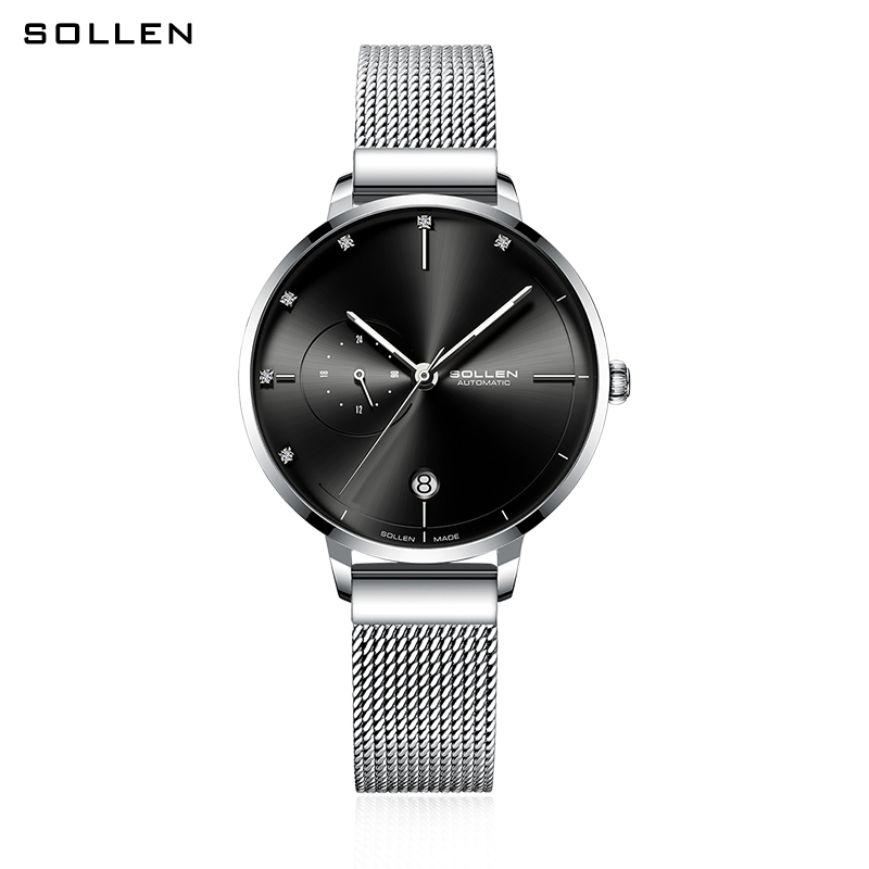 SOLLEN-Automatic Mechanical Wa - Stainless Mesh Band reseña y precio