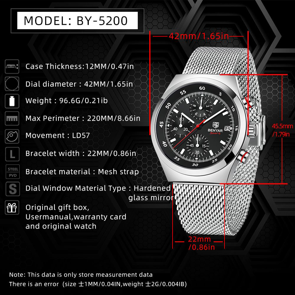 BENYAR Top Luxury Brand Men's  - Stainless Mesh Band reseña y precio